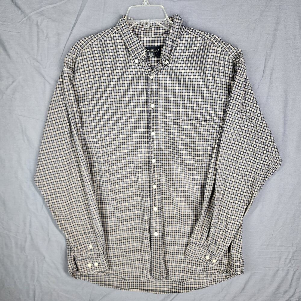 Eddie Bauer Men’s Tan Plaid XL Tall Long Sleeve Button Up Shirt